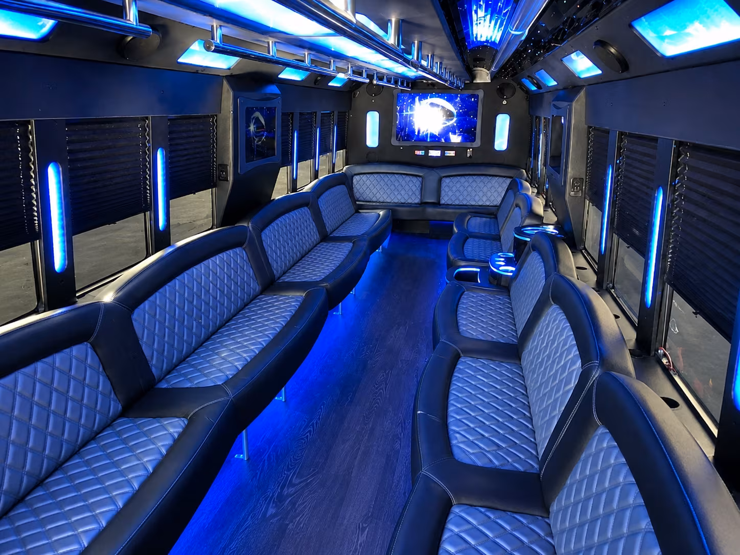 Passenger seating aboard a party bus rental serving Lancaster