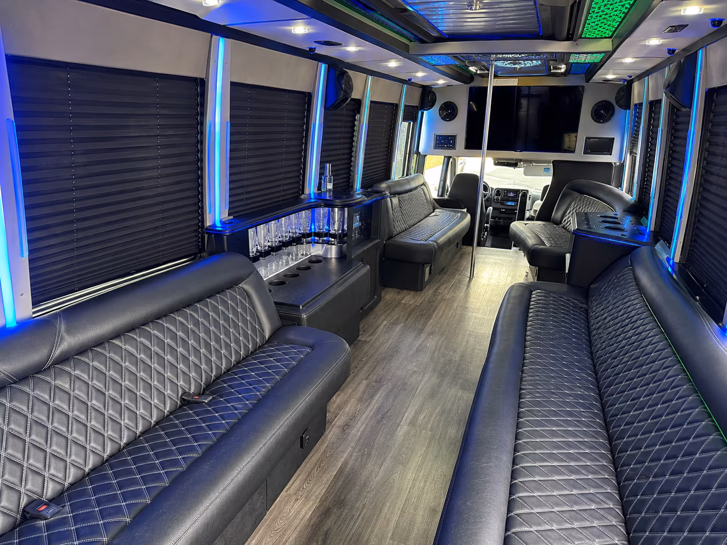 Interior of a party bus rental serving Lancaster