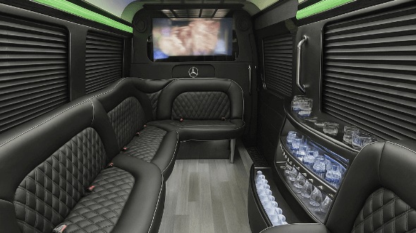 Interior of Charter Bus Company Palmdale's 14 Passenger Sprinter Limousine in Palmdale