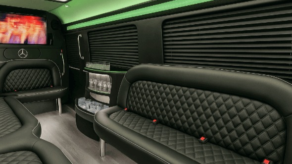 Interior of Charter Bus Company Pomona's 14 Passenger Sprinter Limousine in Pomona