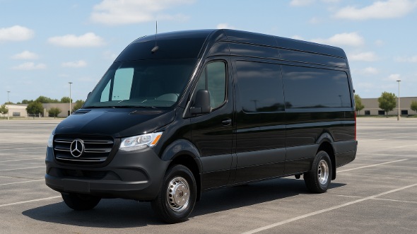 Exterior of Charter Bus Company West Covina's 14 Passenger Sprinter Limousine in West Covina