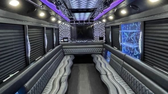 Interior of Charter Bus Company Burbank's 25 Passenger Party Bus in Burbank