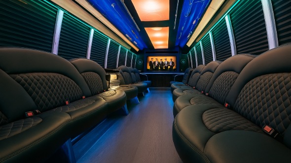 Interior of Charter Bus Company Glendale's 28 Passenger Party Bus in Glendale