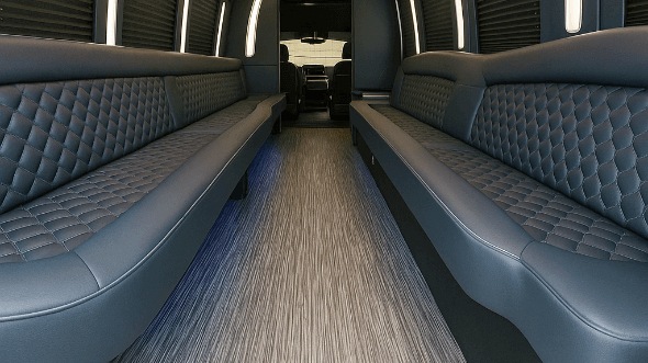 Interior of Charter Bus Company Pomona's 50 Passenger Party Bus in Pomona